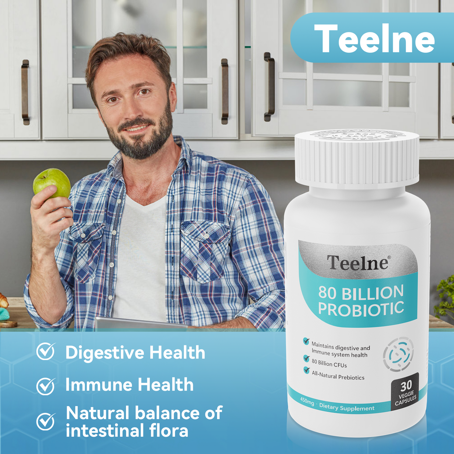 Teelne Probiotics, 30 - Capsule Bottle for Men's And Women's Immune And Digestive Health - 16 Strains Of Probiotics - Shelf Stable