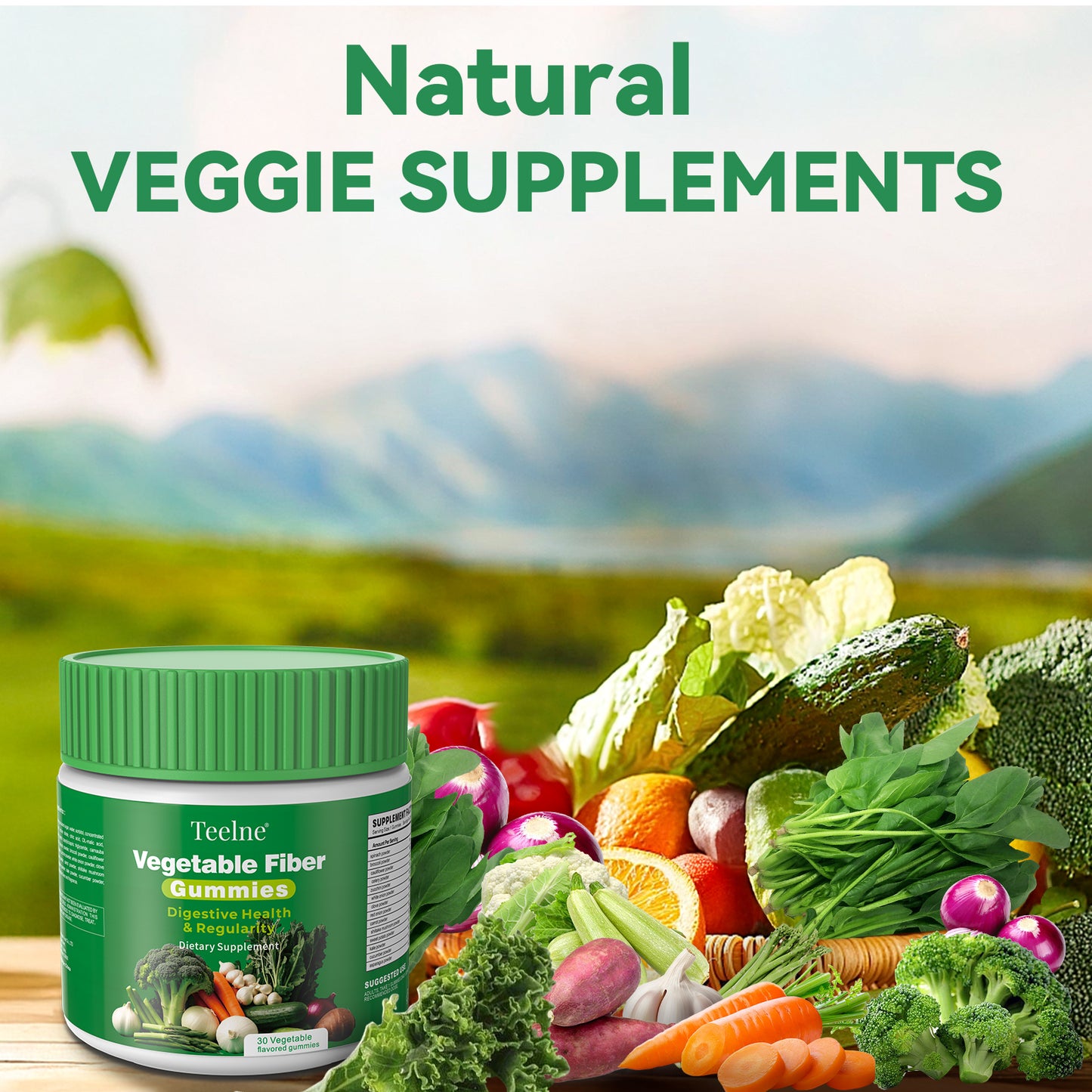 Teelne 14 in 1 Veggies Fiber Gummies Dietary Supplement for Digestive Health & Regulari with Natural Greens Vegetable Vitamins to Boost Immunity, Skin & Gut Health, Vegan, Gelatin Free