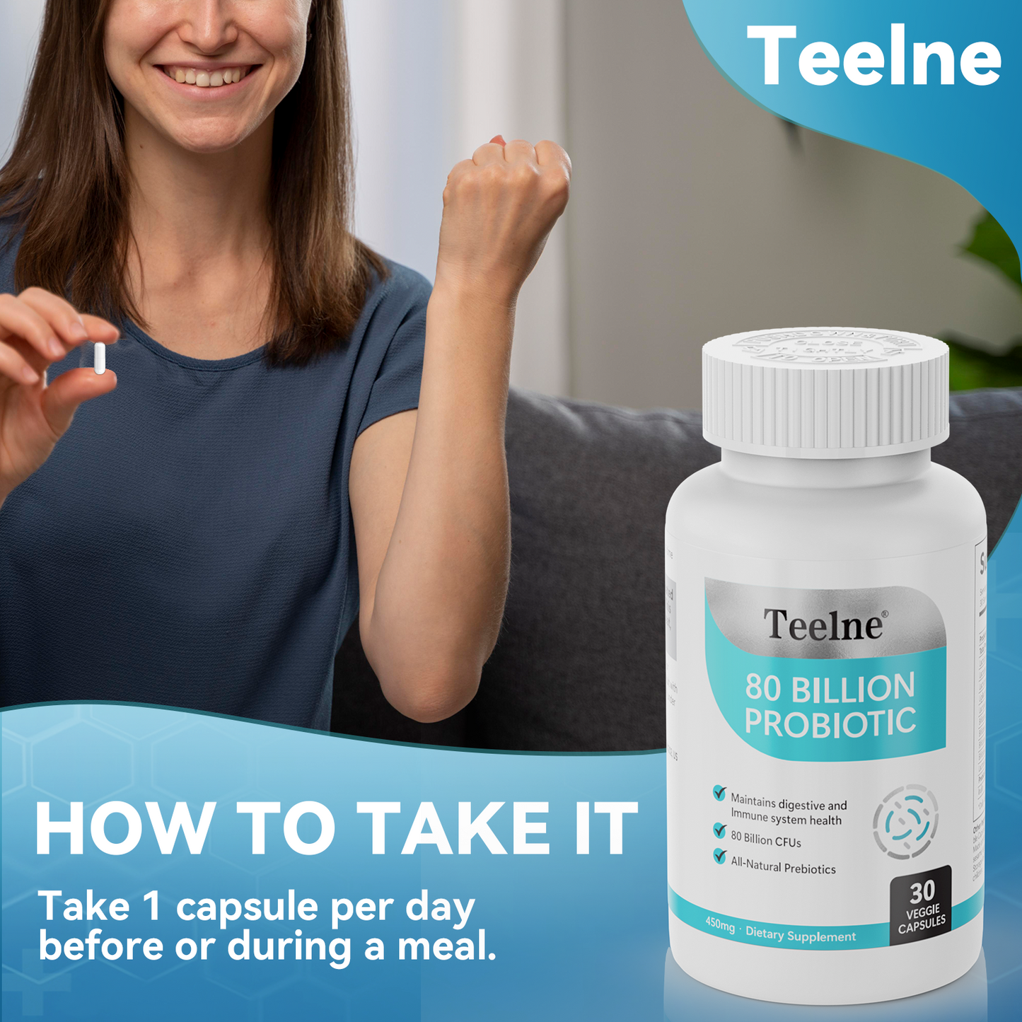 Teelne Probiotics, 30 - Capsule Bottle for Men's And Women's Immune And Digestive Health - 16 Strains Of Probiotics - Shelf Stable